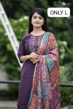 Beautiful handwork roman silk purple kurti pant dupatta